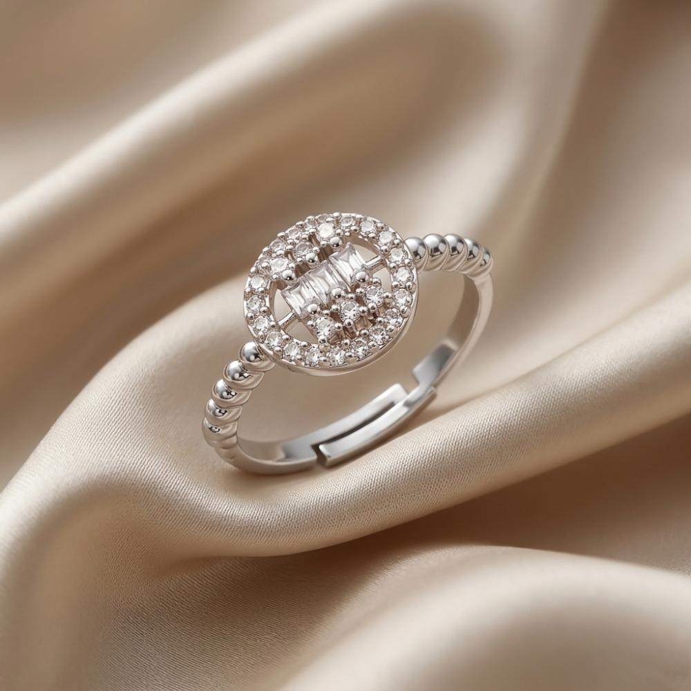 The99Jewel Silver Plated American Diamond and Brass Adjustable Ring