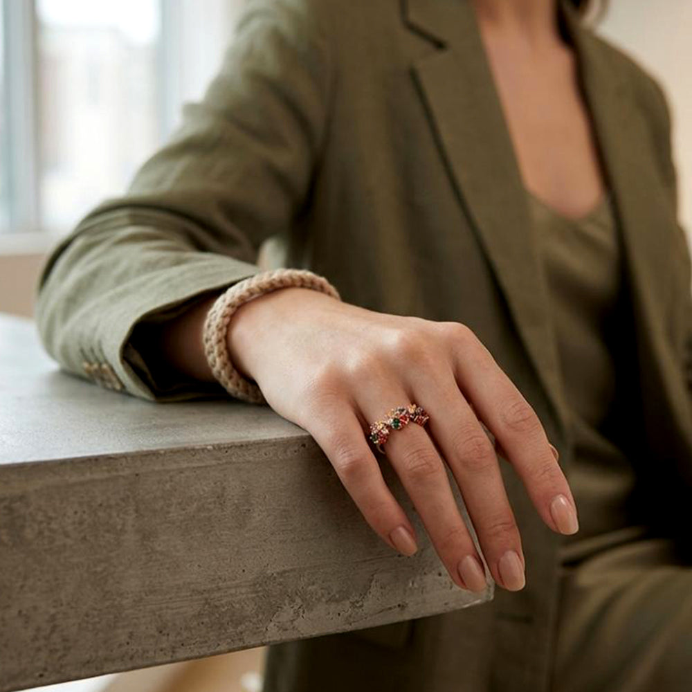The99Jewel Gold Plated American Diamond and Brass Adjustable Ring