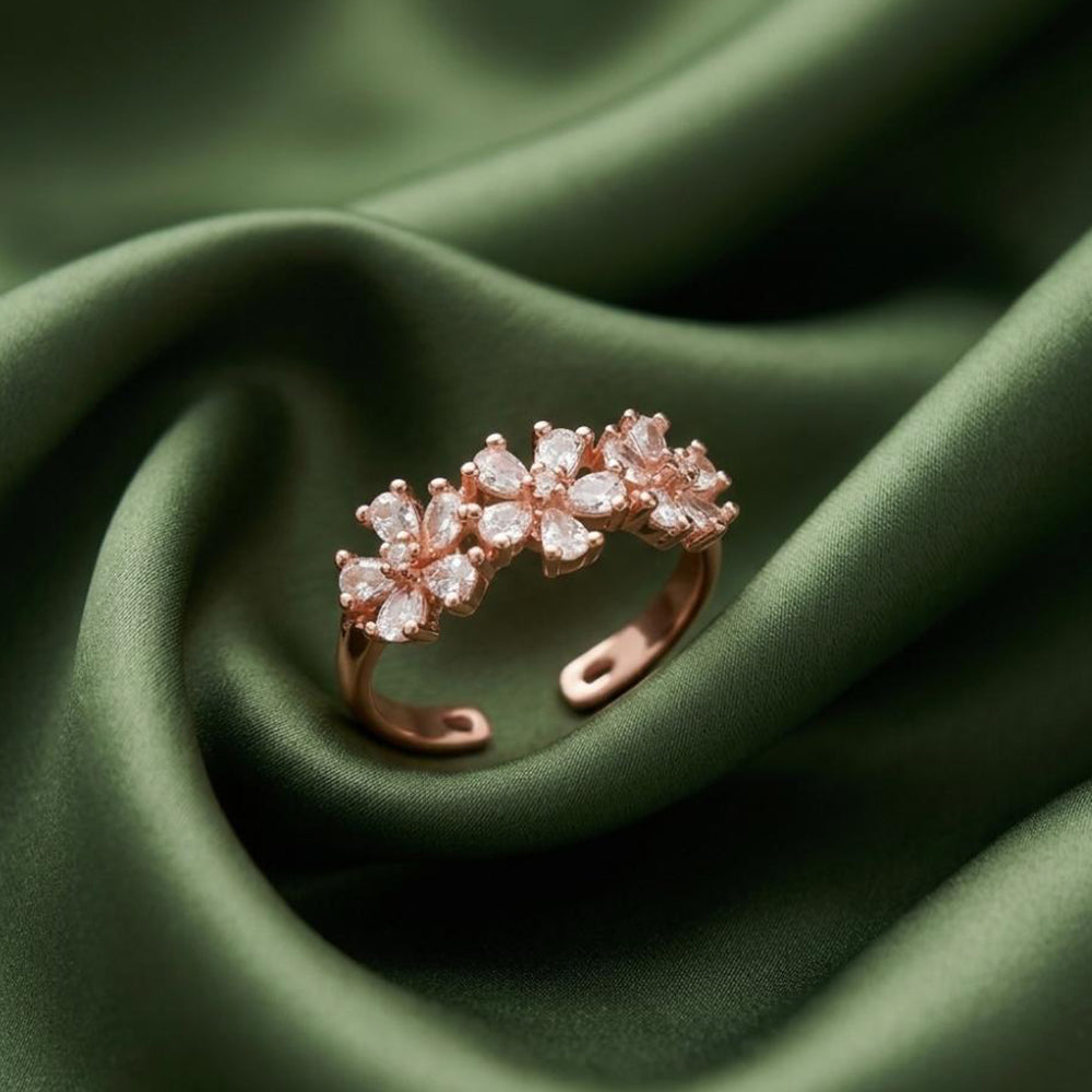 The99Jewel Rose Gold Plated American Diamond and Brass Adjustable Ring
