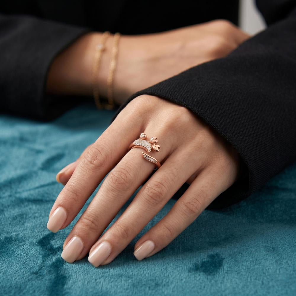 The99Jewel Rose Gold Plated American Diamond and Brass Adjustable Ring