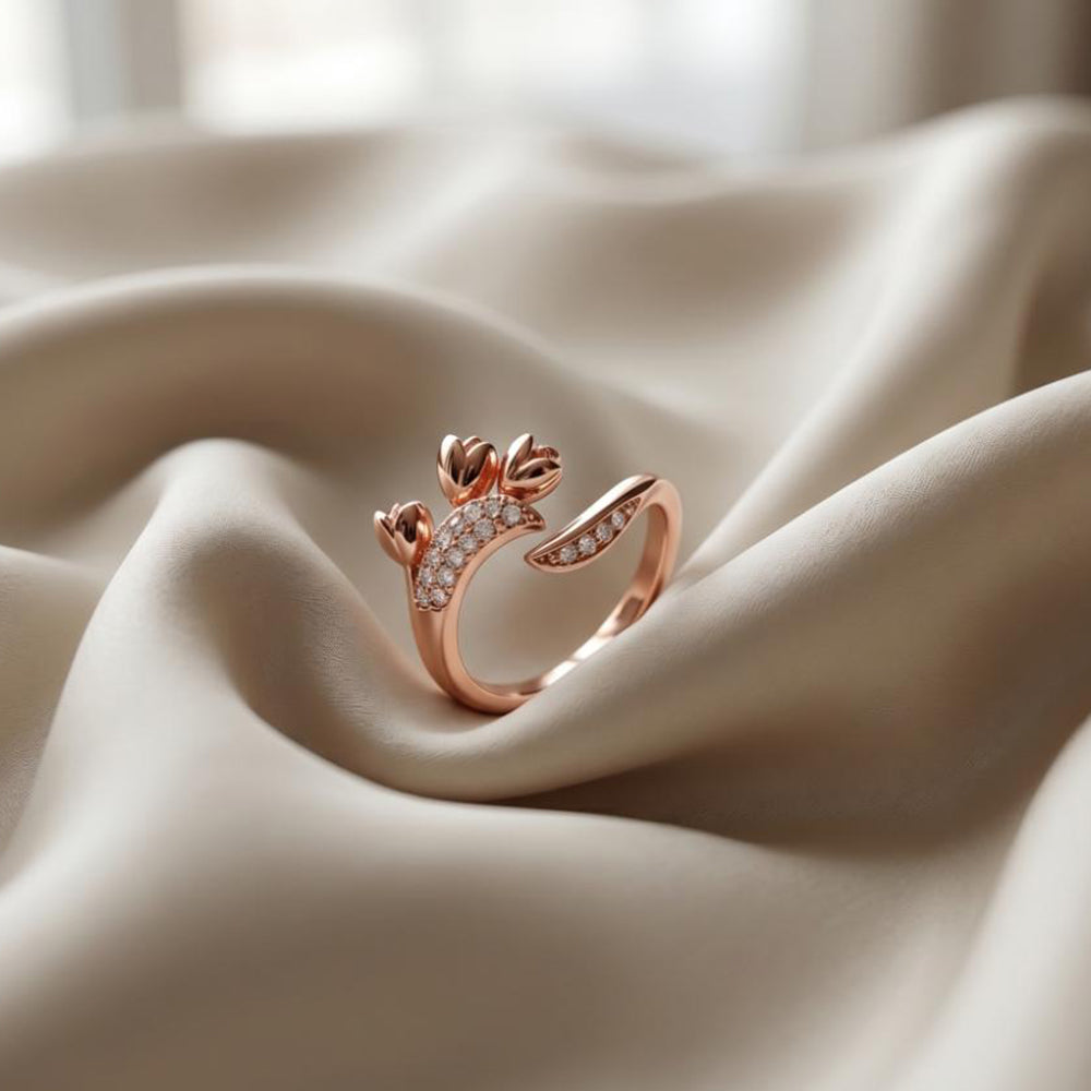 The99Jewel Rose Gold Plated American Diamond and Brass Adjustable Ring