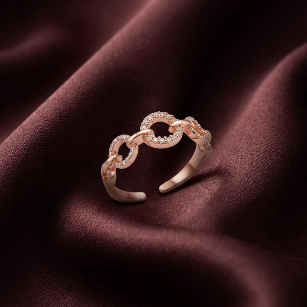 The99Jewel Rose Gold Plated American Diamond and Brass Adjustable Ring