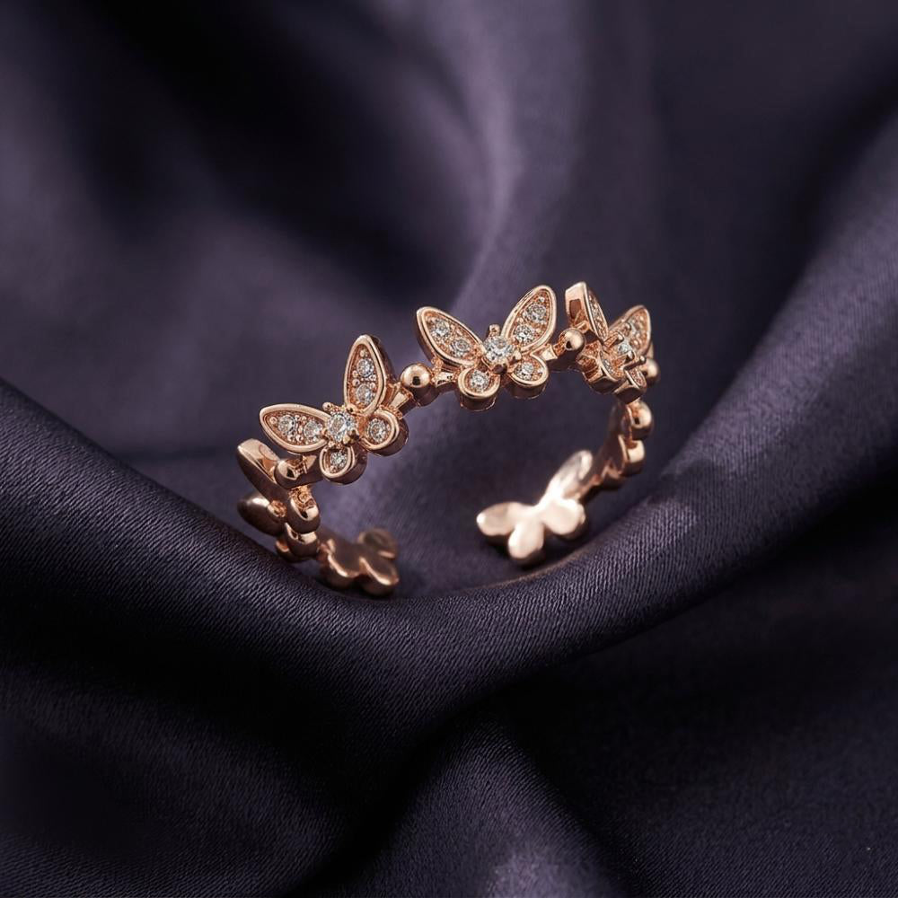 The99Jewel Rose Gold Plated American Diamond and Brass Adjustable Ring