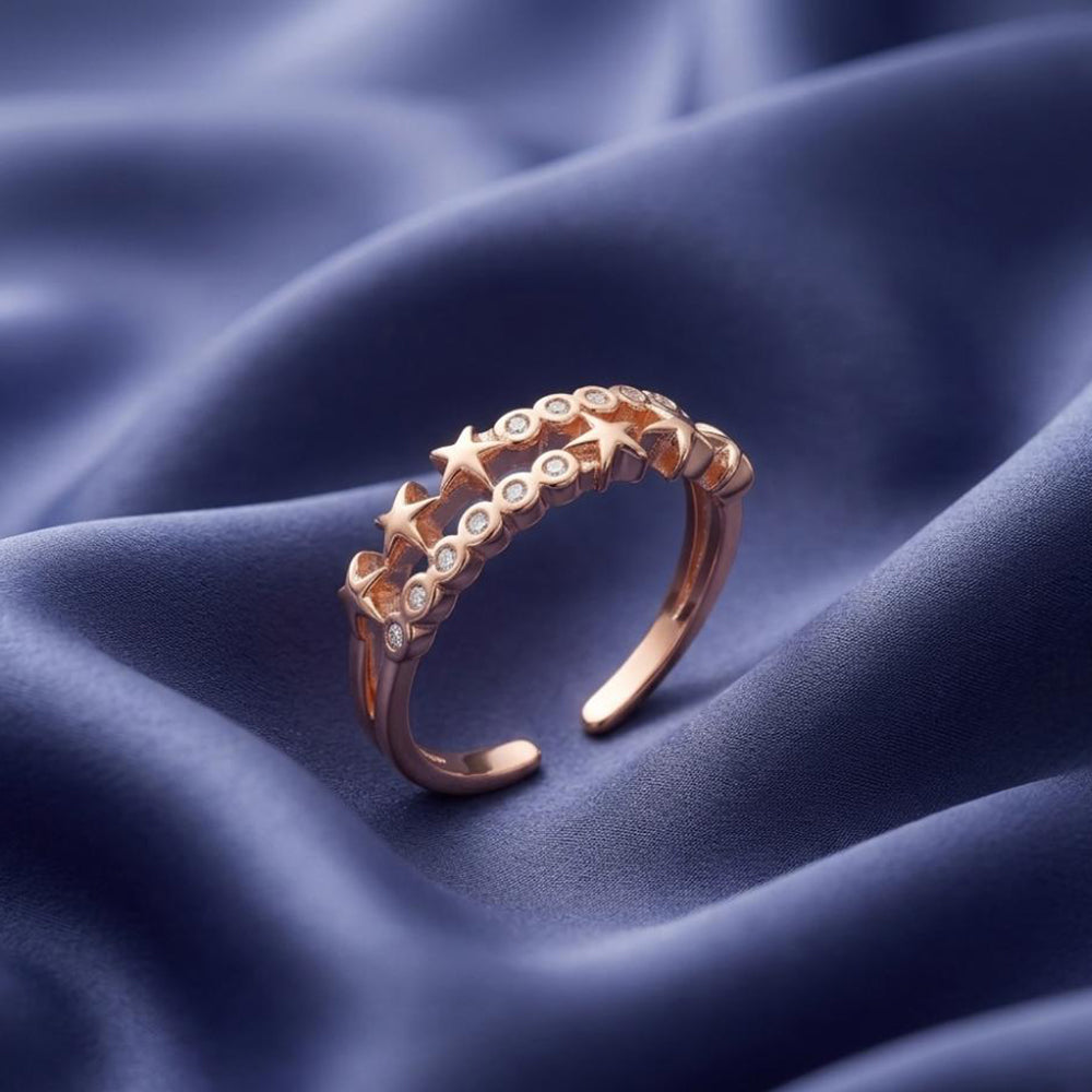 The99Jewel Rose Gold Plated American Diamond and Brass Adjustable Ring