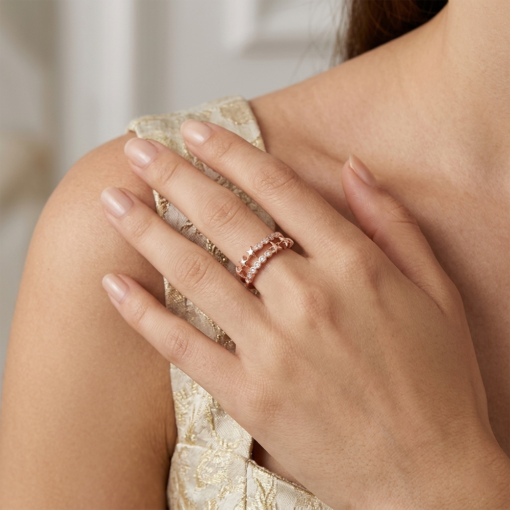 The99Jewel Rose Gold Plated American Diamond and Brass Adjustable Ring