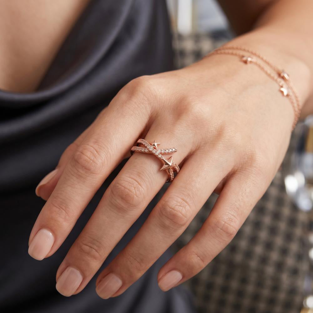 The99Jewel Rose Gold Plated American Diamond and Brass Adjustable Ring