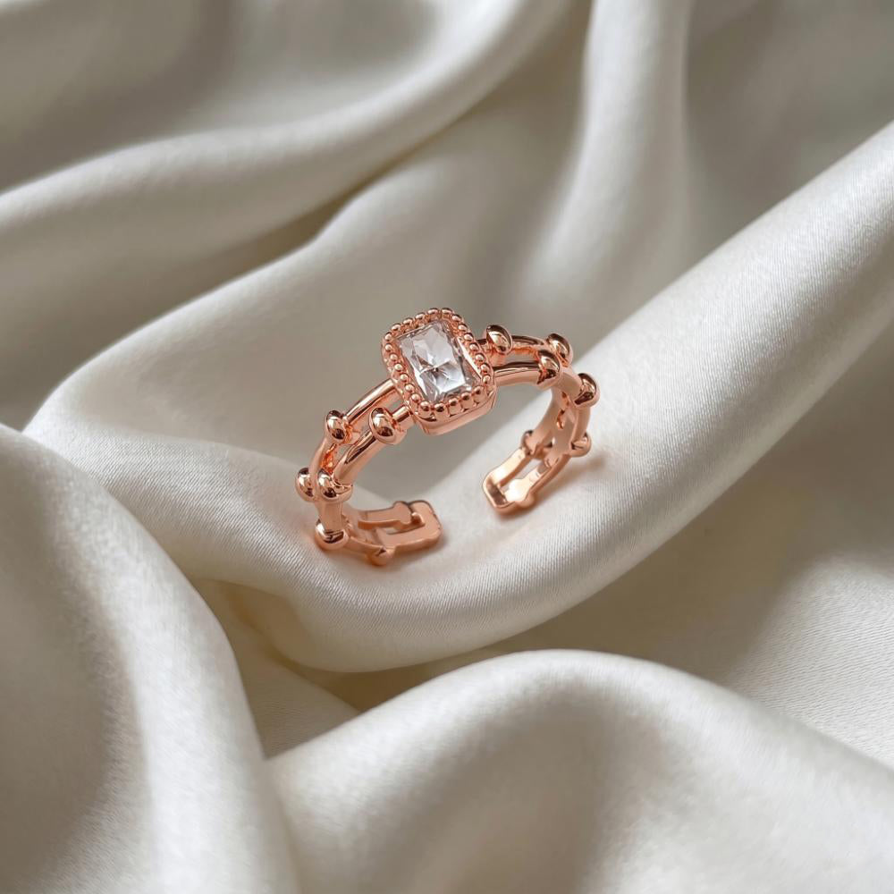 The99Jewel Rose Gold Plated American Diamond and Brass Adjustable Ring