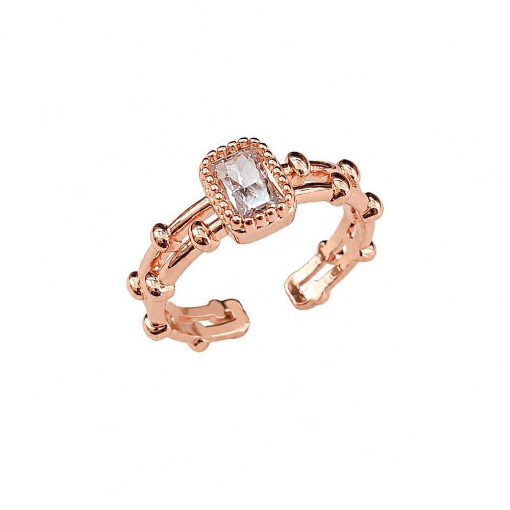 The99Jewel Rose Gold Plated American Diamond and Brass Adjustable Ring