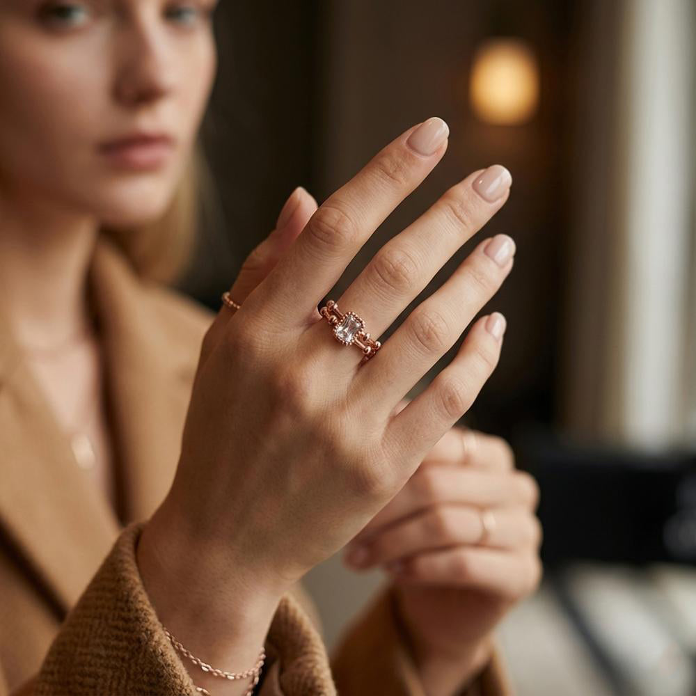 The99Jewel Rose Gold Plated American Diamond and Brass Adjustable Ring