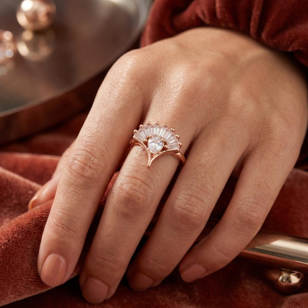 The99Jewel Rose Gold Plated American Diamond and Brass Adjustable Ring
