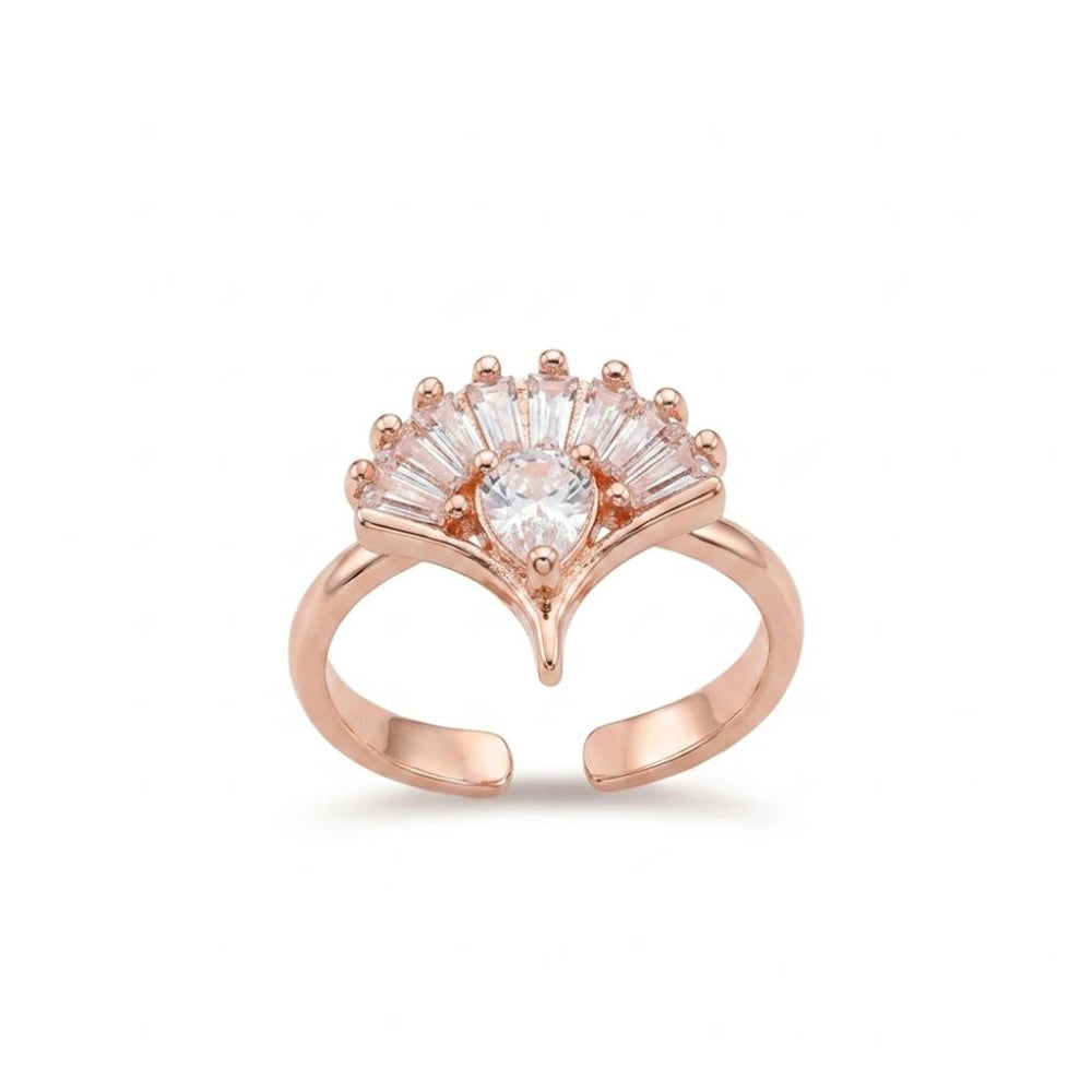 The99Jewel Rose Gold Plated American Diamond and Brass Adjustable Ring