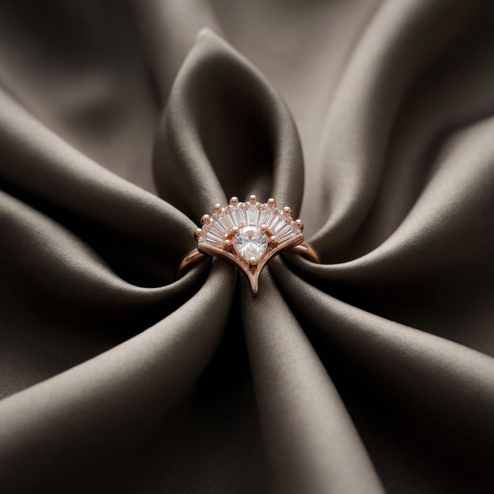 The99Jewel Rose Gold Plated American Diamond and Brass Adjustable Ring