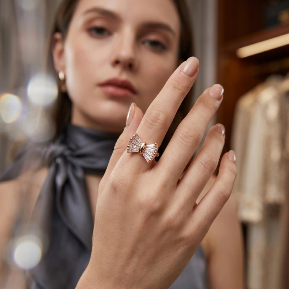 The99Jewel Rose Gold Plated American Diamond and Brass Adjustable Ring