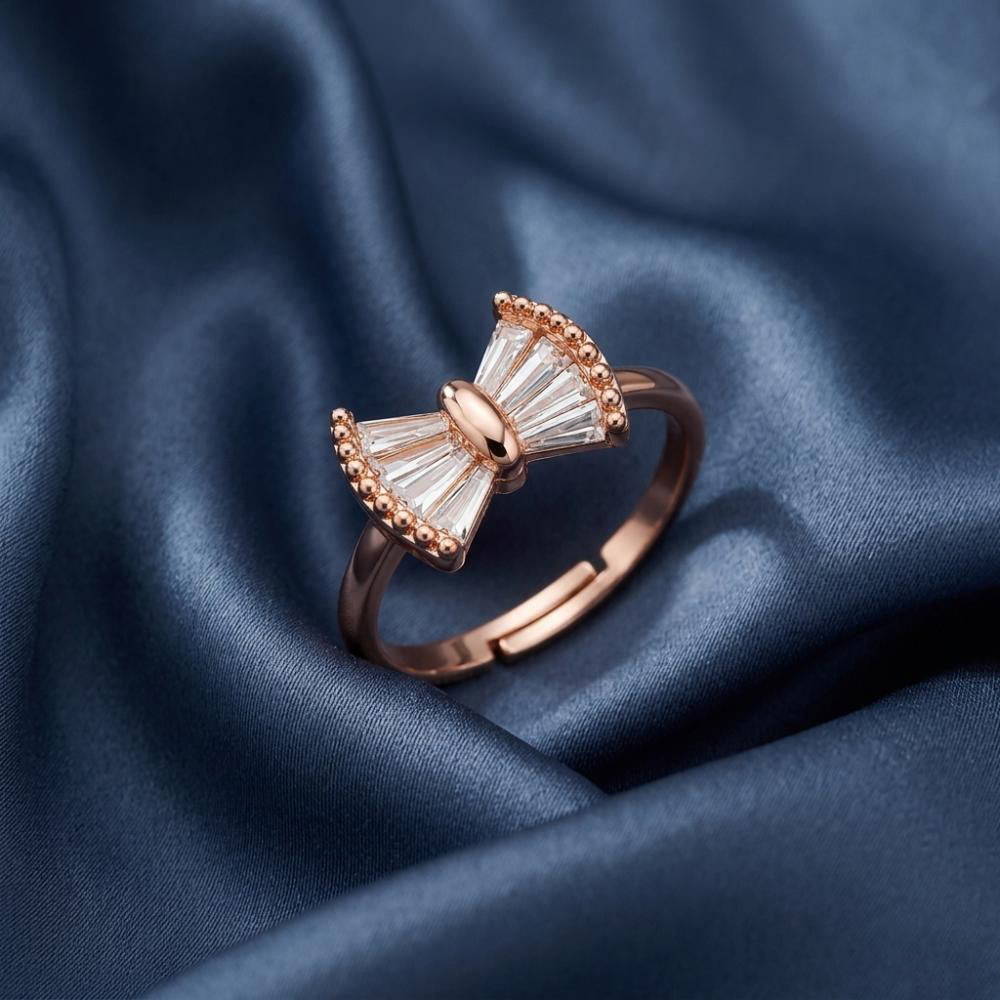 The99Jewel Rose Gold Plated American Diamond and Brass Adjustable Ring
