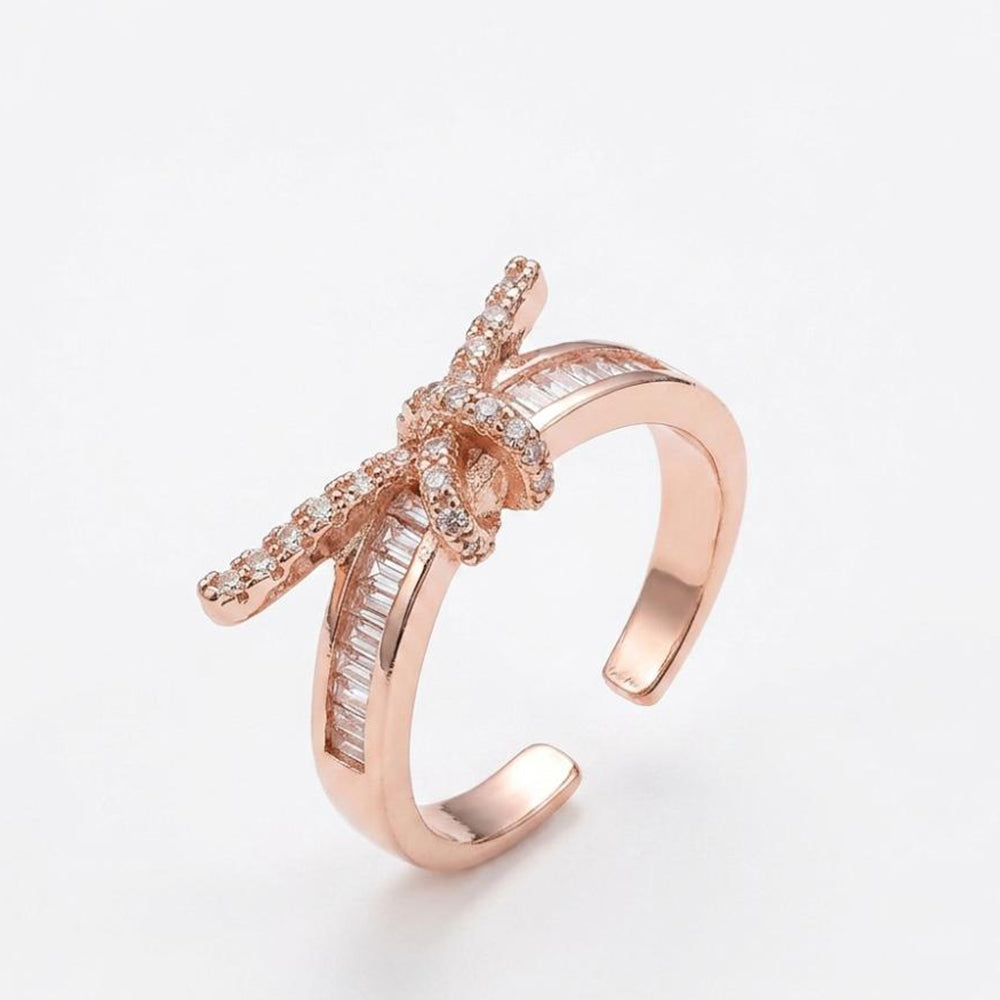 The99Jewel Rose Gold Plated American Diamond and Brass Adjustable Ring