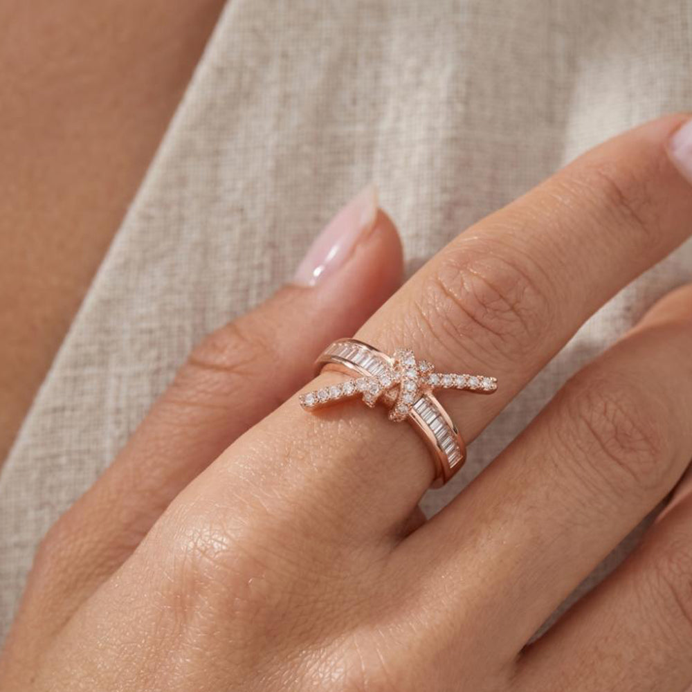 The99Jewel Rose Gold Plated American Diamond and Brass Adjustable Ring