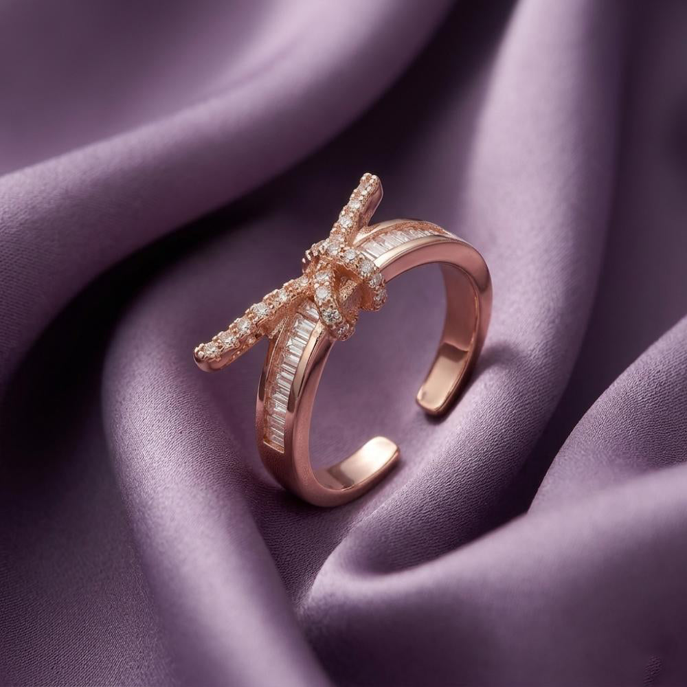 The99Jewel Rose Gold Plated American Diamond and Brass Adjustable Ring