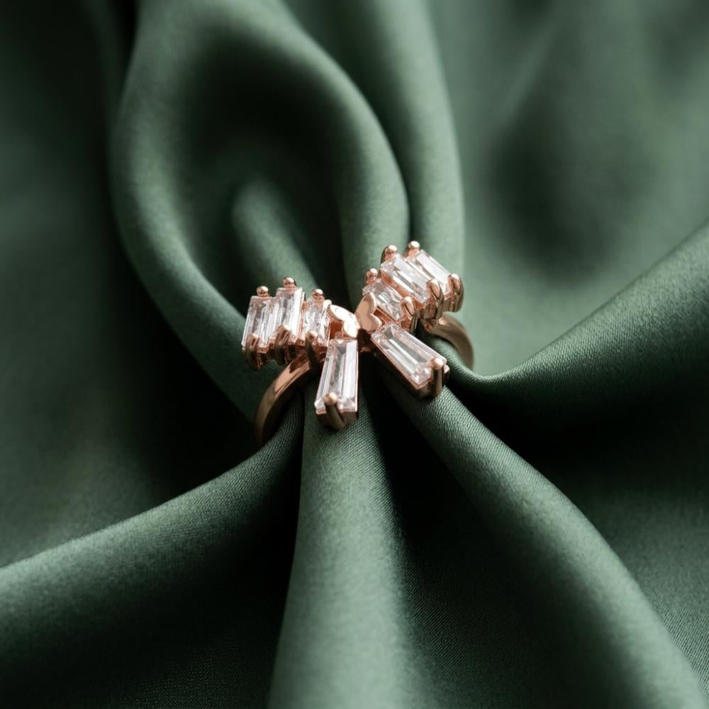 The99Jewel Rose Gold Plated American Diamond and Brass Adjustable Ring