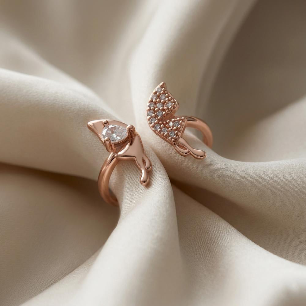 The99Jewel Rose Gold Plated American Diamond and Brass Adjustable Ring