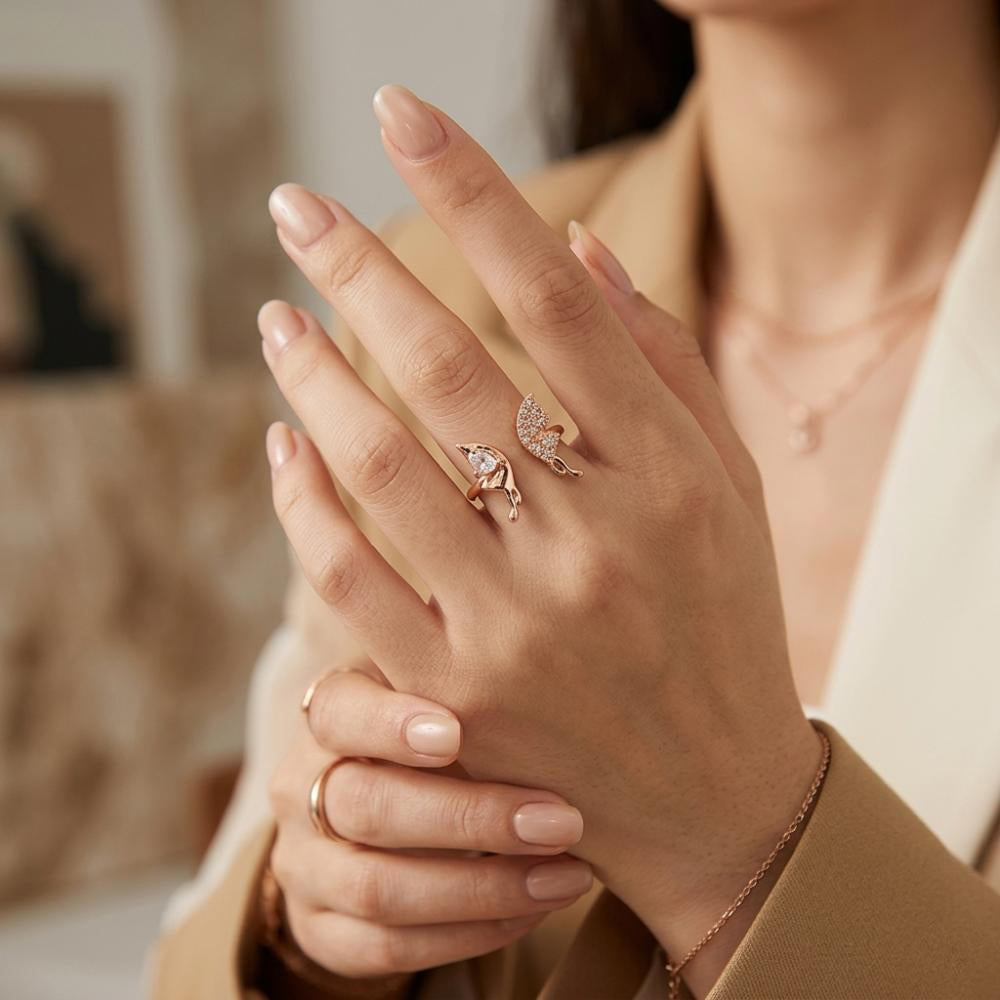 The99Jewel Rose Gold Plated American Diamond and Brass Adjustable Ring