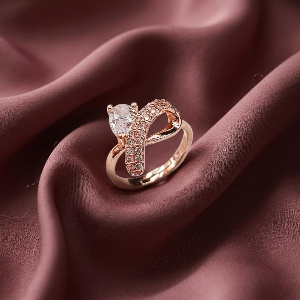 The99Jewel Rose Gold Plated American Diamond and Brass Adjustable Ring
