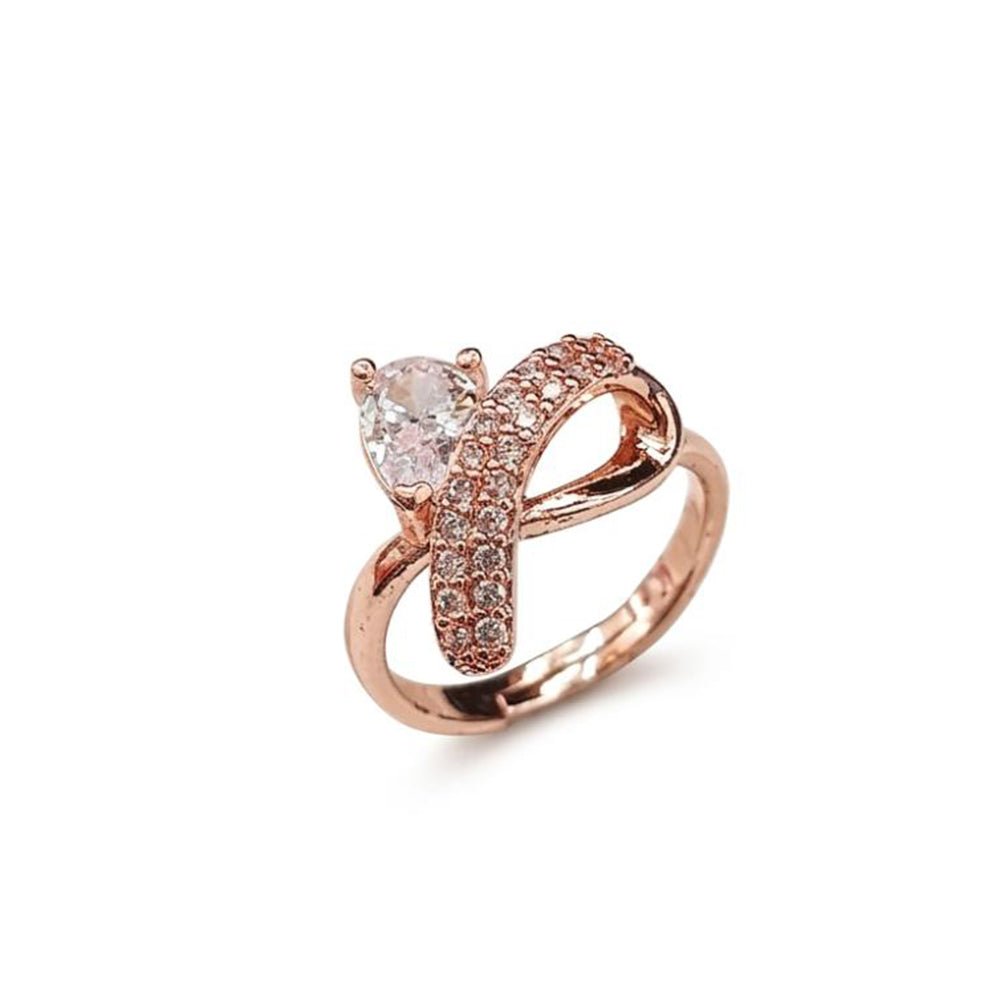 The99Jewel Rose Gold Plated American Diamond and Brass Adjustable Ring