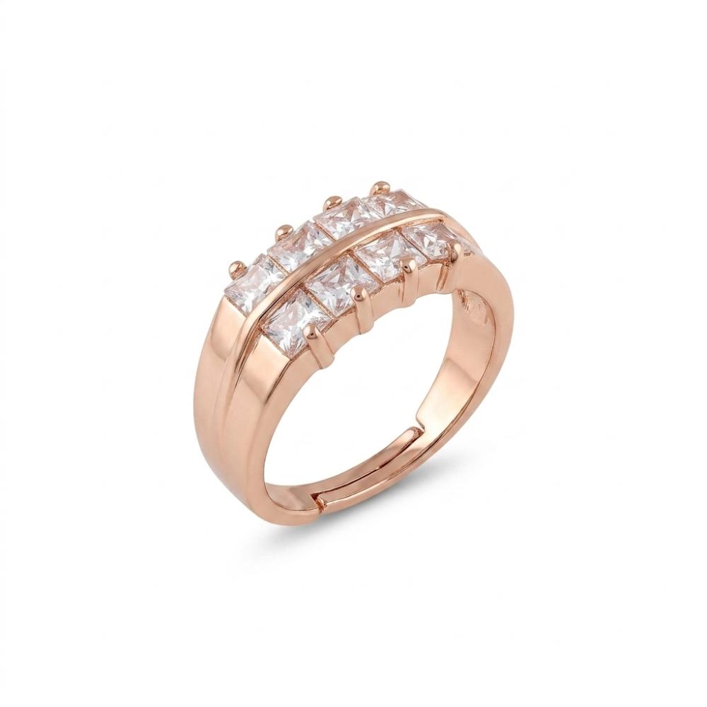 The99Jewel Rose Gold Plated American Diamond and Brass Adjustable Ring
