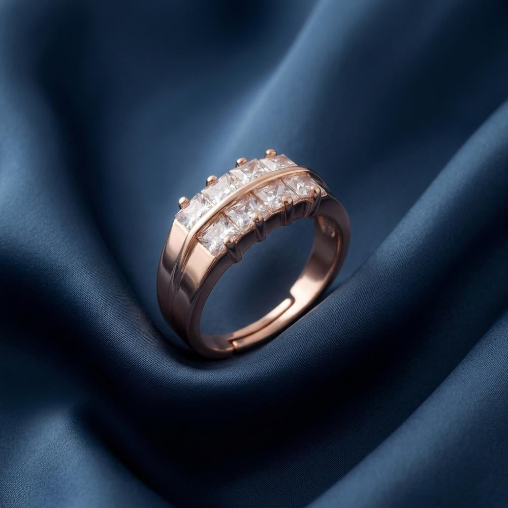 The99Jewel Rose Gold Plated American Diamond and Brass Adjustable Ring