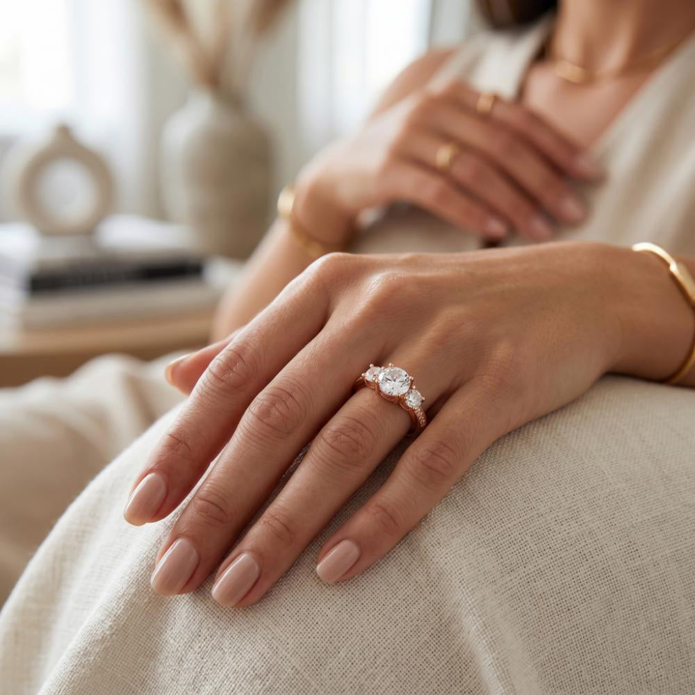 The99Jewel Rose Gold Plated American Diamond and Brass Adjustable Ring