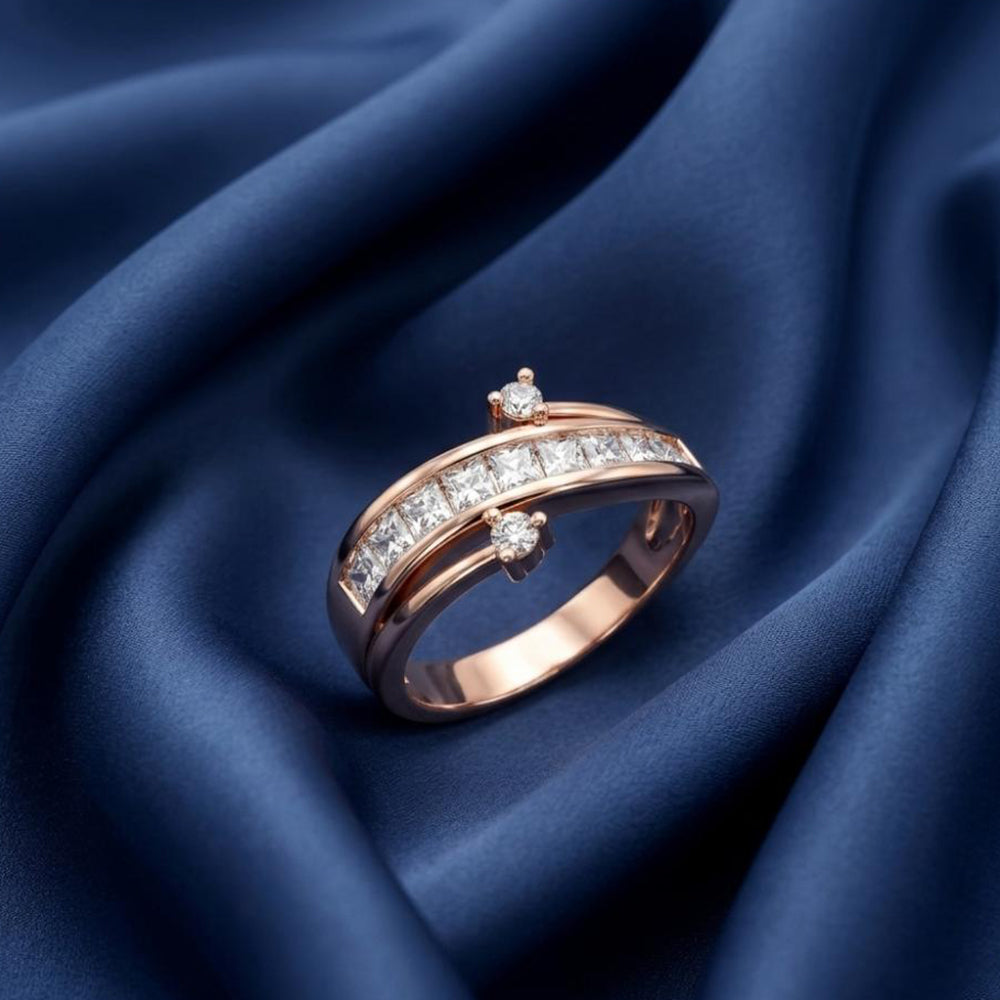 The99Jewel Rose Gold Plated American Diamond and Brass Adjustable Ring