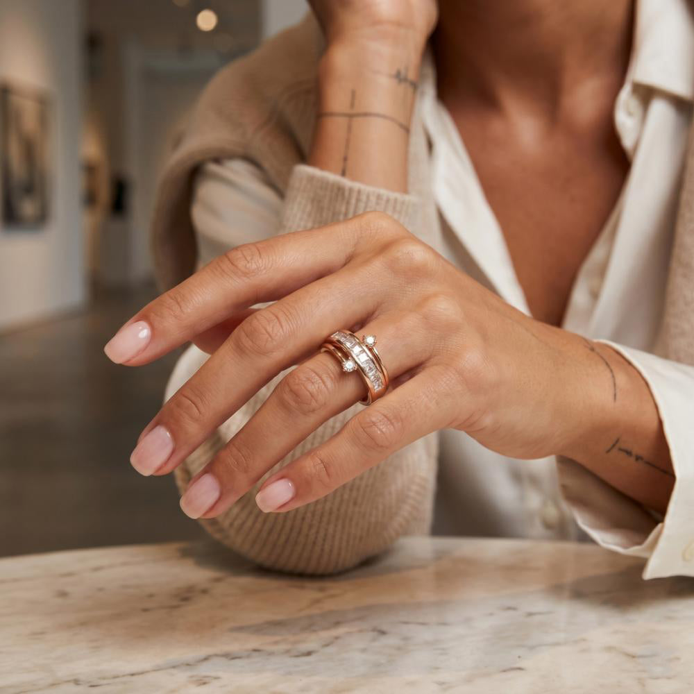 The99Jewel Rose Gold Plated American Diamond and Brass Adjustable Ring