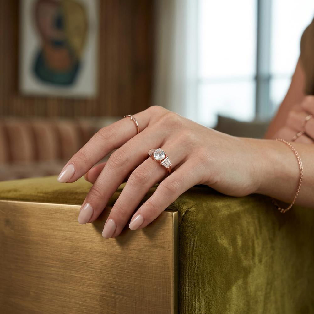 The99Jewel Rose Gold Plated American Diamond and Brass Adjustable Ring