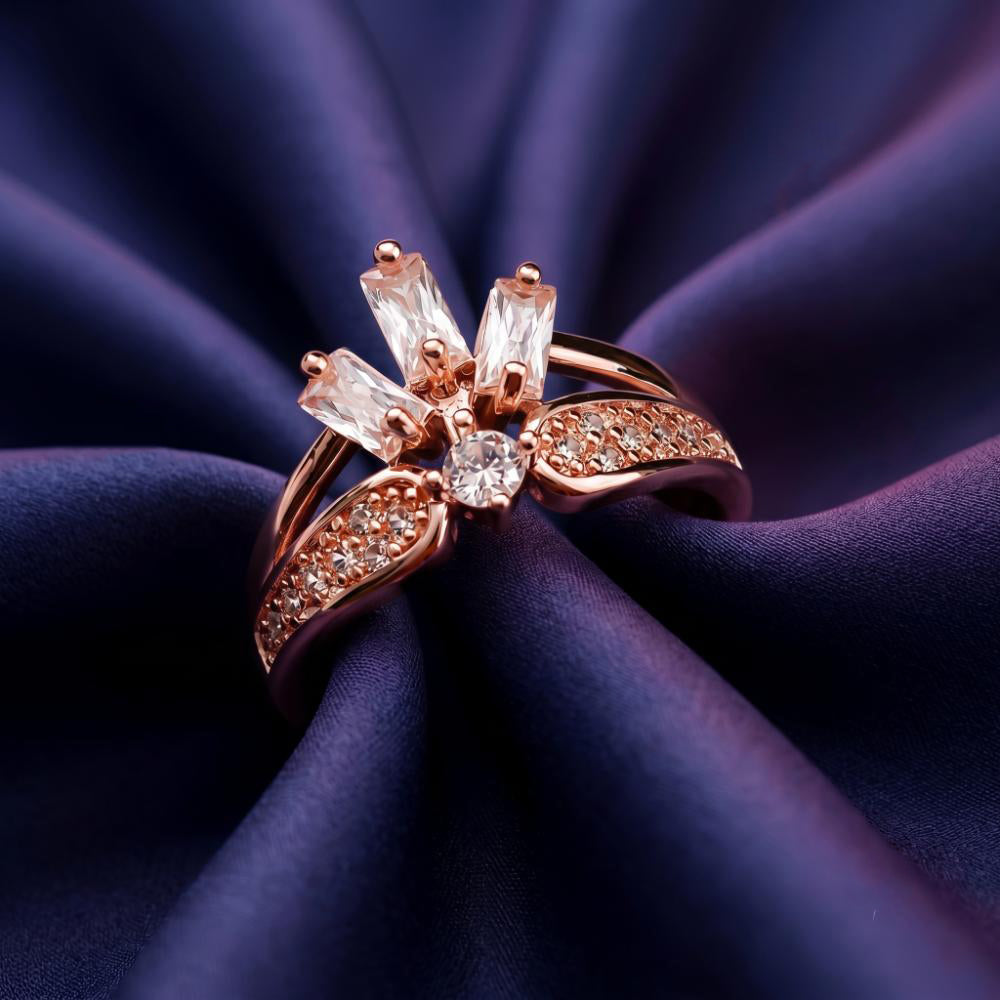 The99Jewel Rose Gold Plated American Diamond and Brass Adjustable Ring
