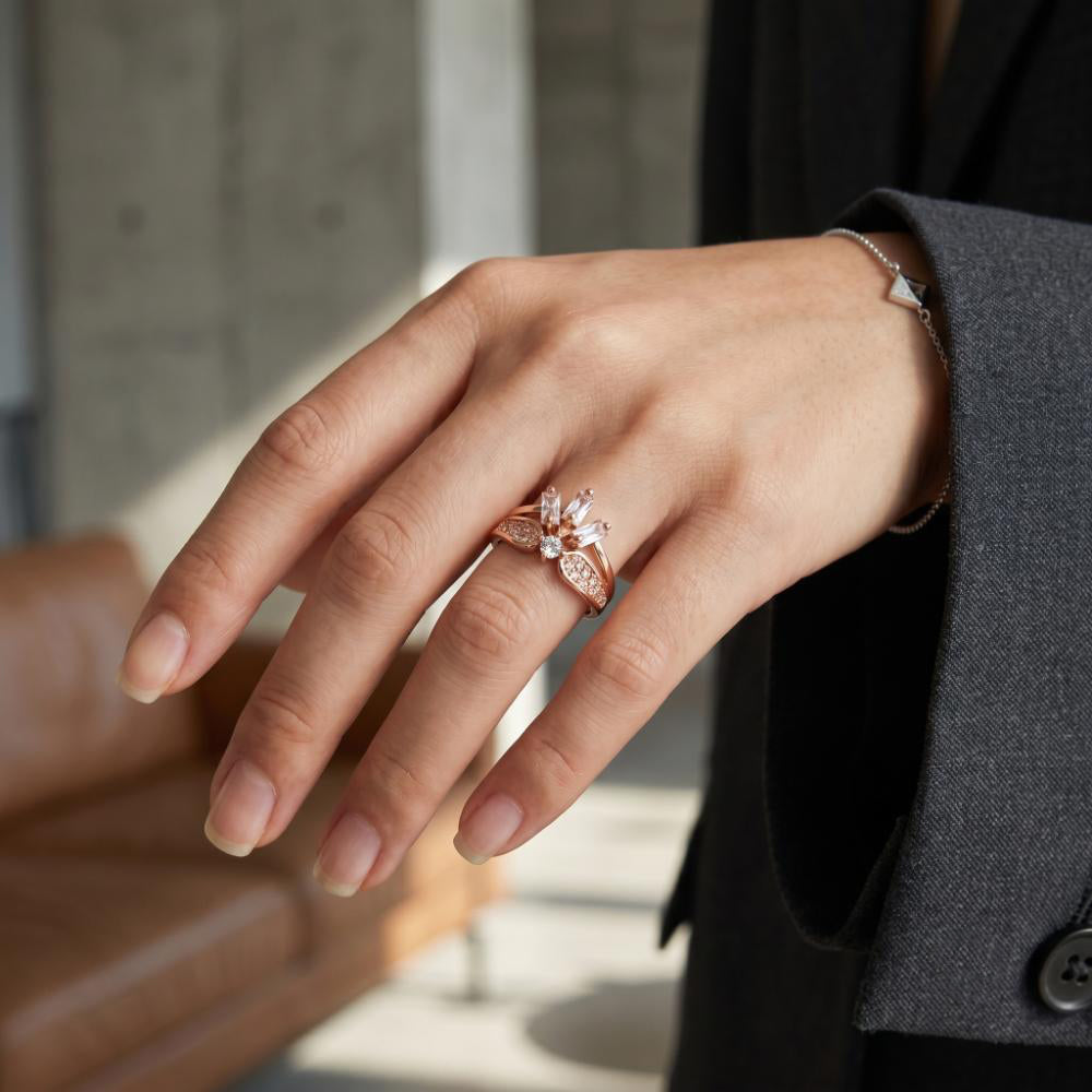 The99Jewel Rose Gold Plated American Diamond and Brass Adjustable Ring