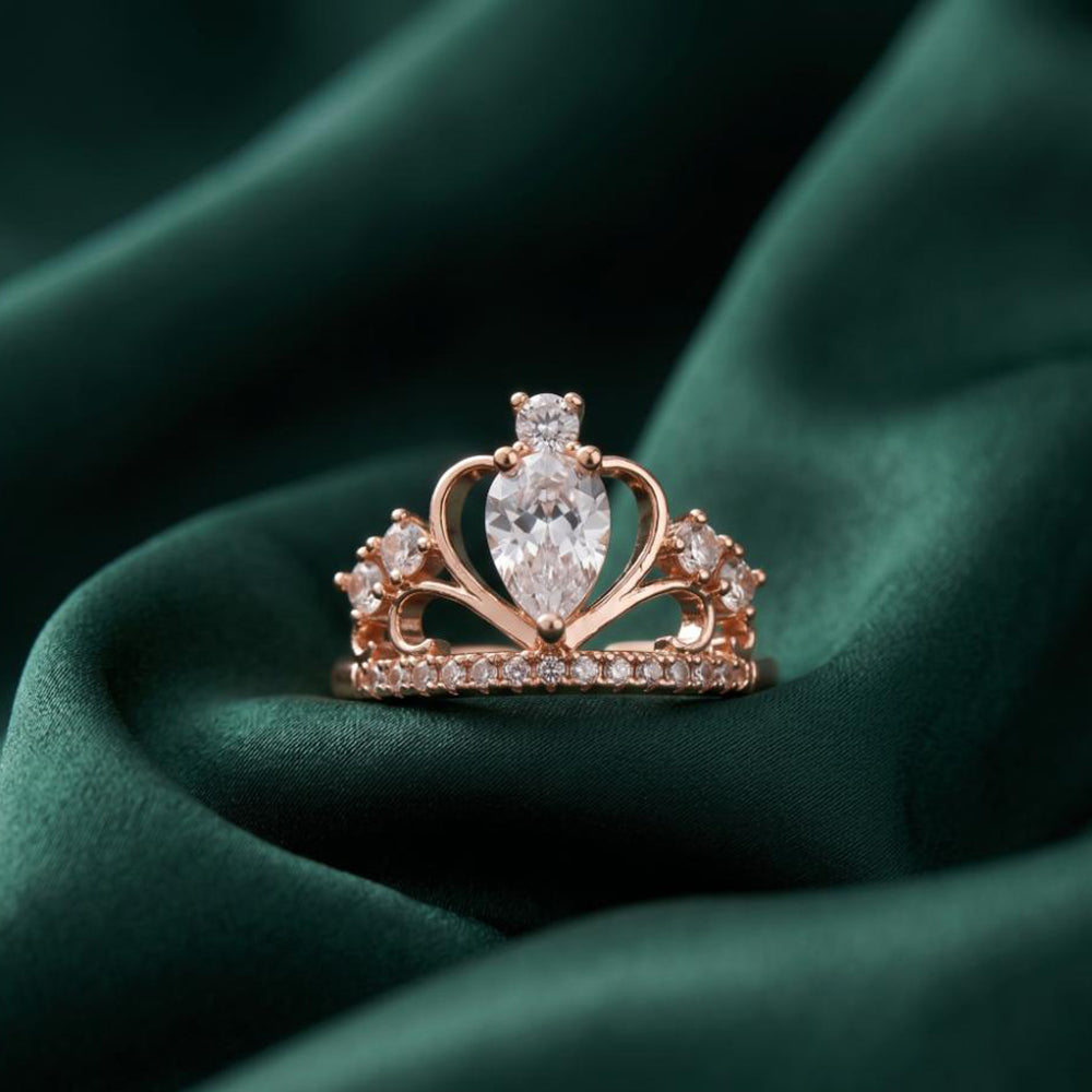 The99Jewel Rose Gold Plated American Diamond and Brass Adjustable Ring