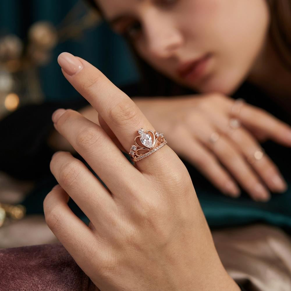 The99Jewel Rose Gold Plated American Diamond and Brass Adjustable Ring