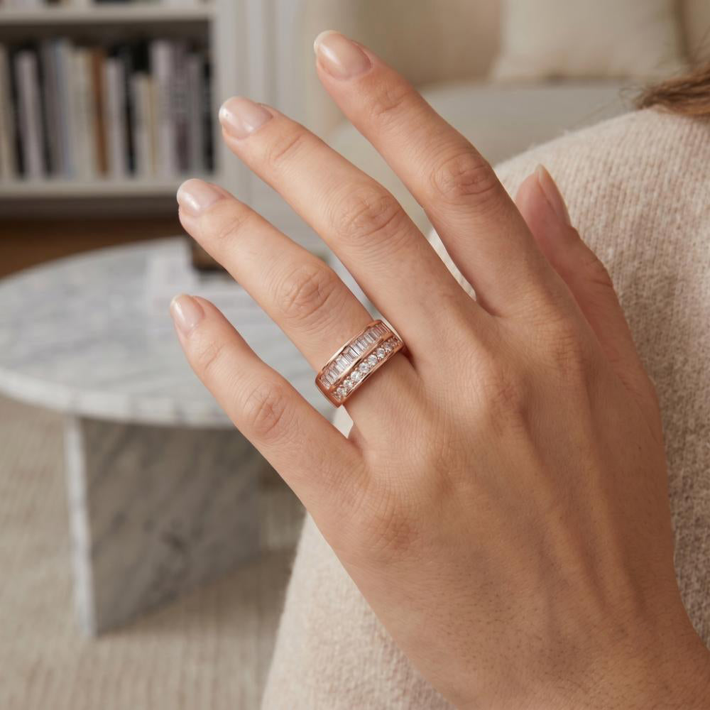 The99Jewel Rose Gold Plated American Diamond and Brass Adjustable Ring