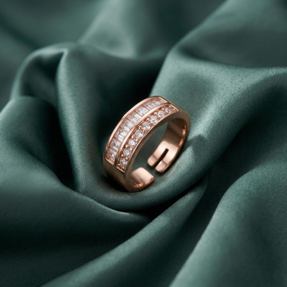 The99Jewel Rose Gold Plated American Diamond and Brass Adjustable Ring