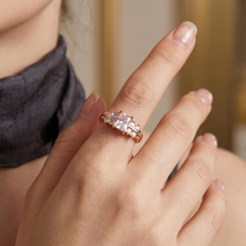 The99Jewel Rose Gold Plated American Diamond and Brass Adjustable Ring