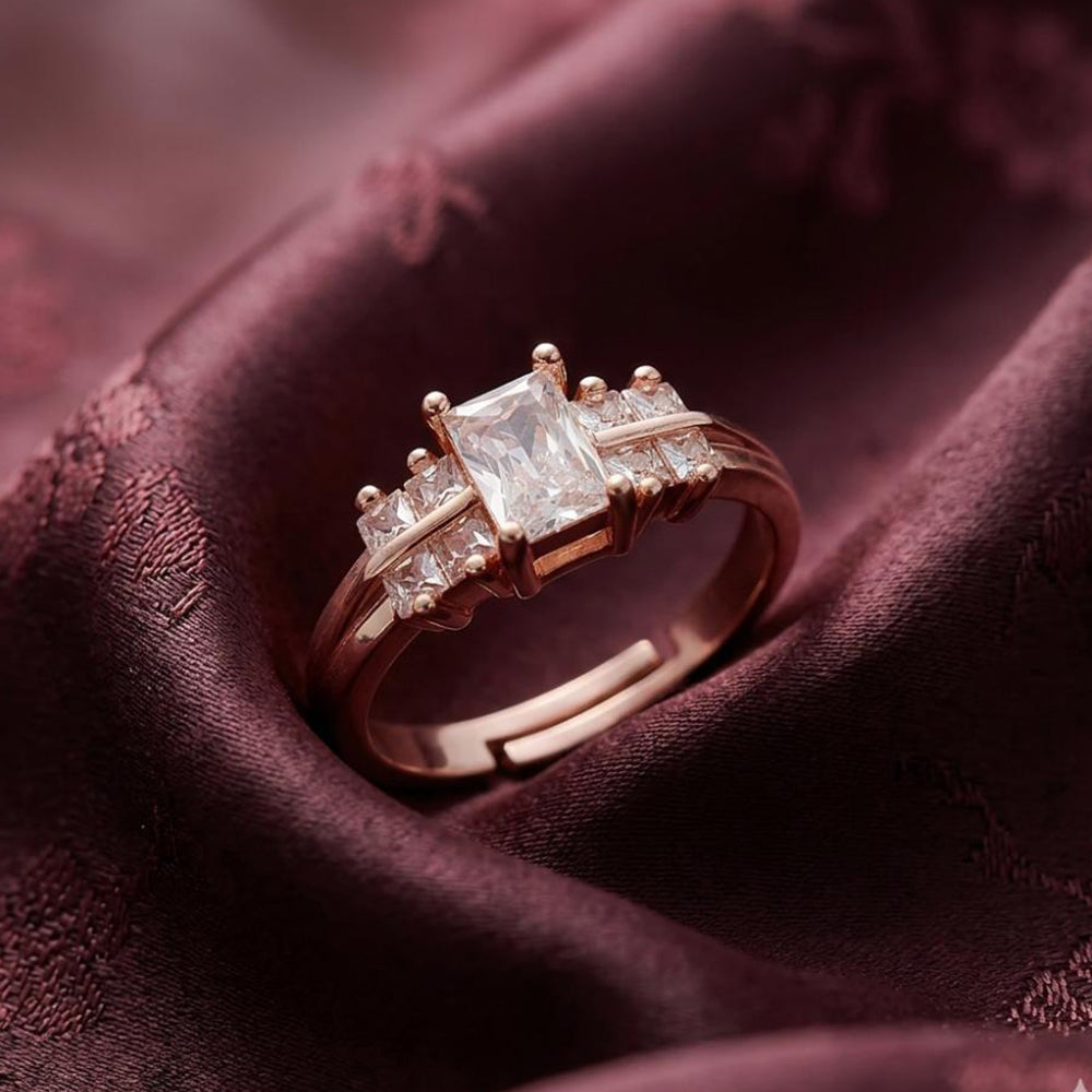 The99Jewel Rose Gold Plated American Diamond and Brass Adjustable Ring