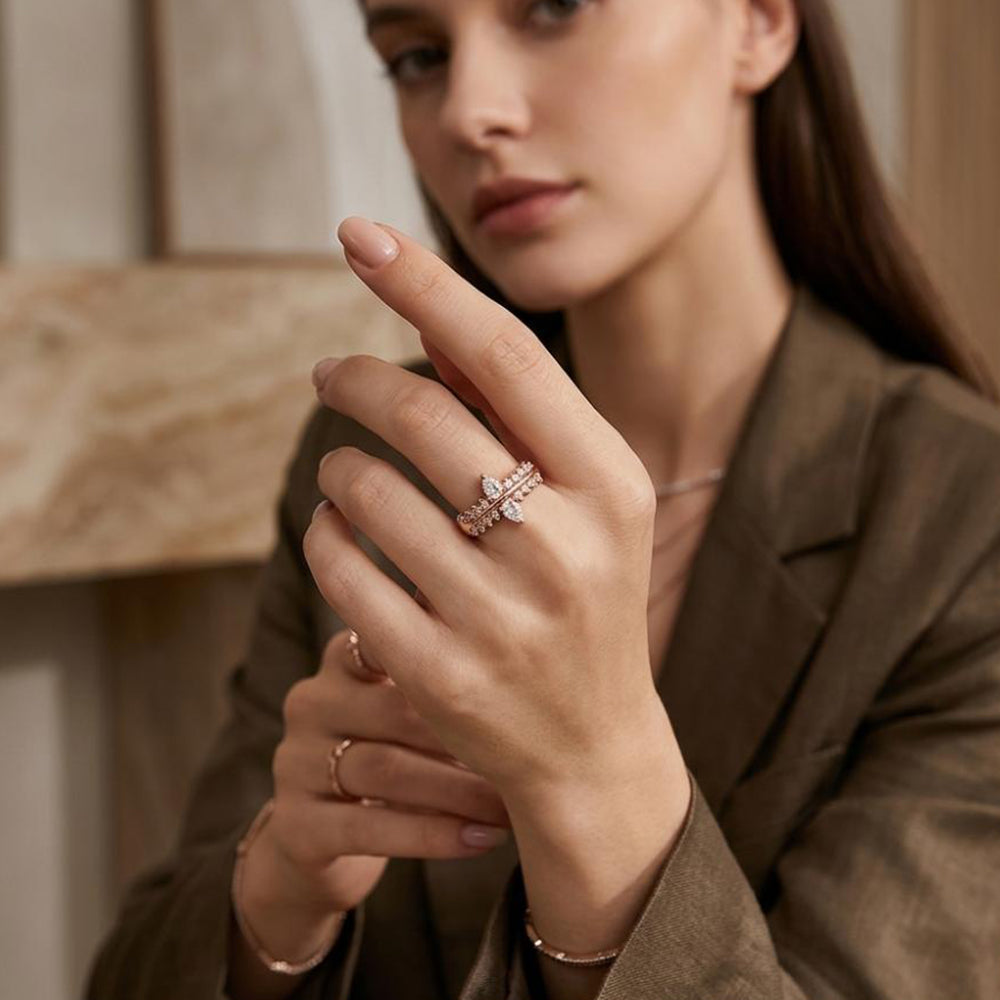 The99Jewel Rose Gold Plated American Diamond and Brass Adjustable Ring
