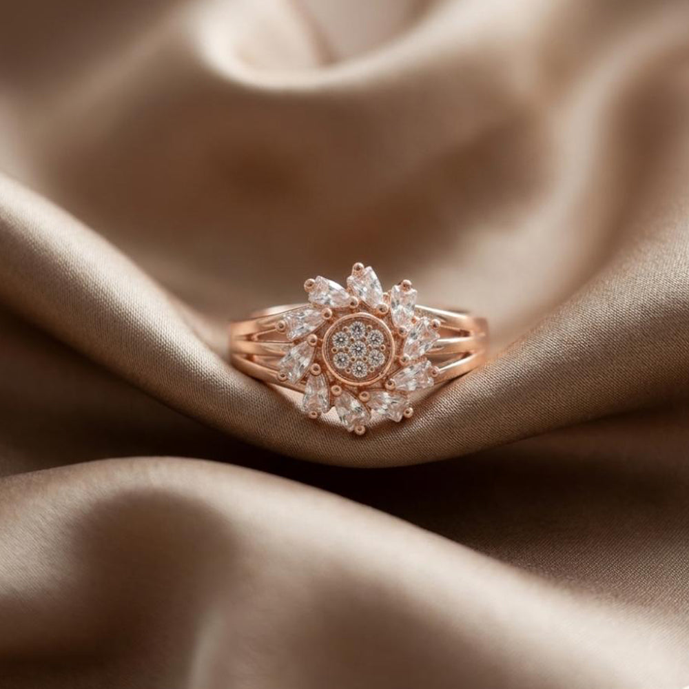 The99Jewel Rose Gold Plated American Diamond and Brass Adjustable Ring