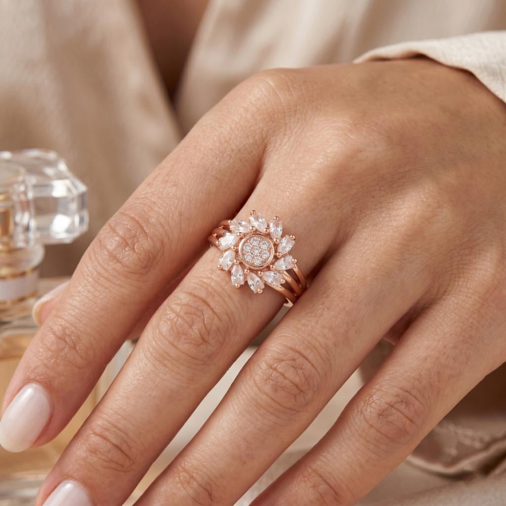 The99Jewel Rose Gold Plated American Diamond and Brass Adjustable Ring