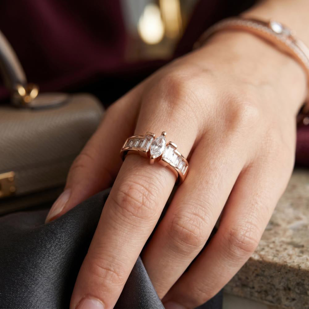 The99Jewel Rose Gold Plated American Diamond and Brass Adjustable Ring