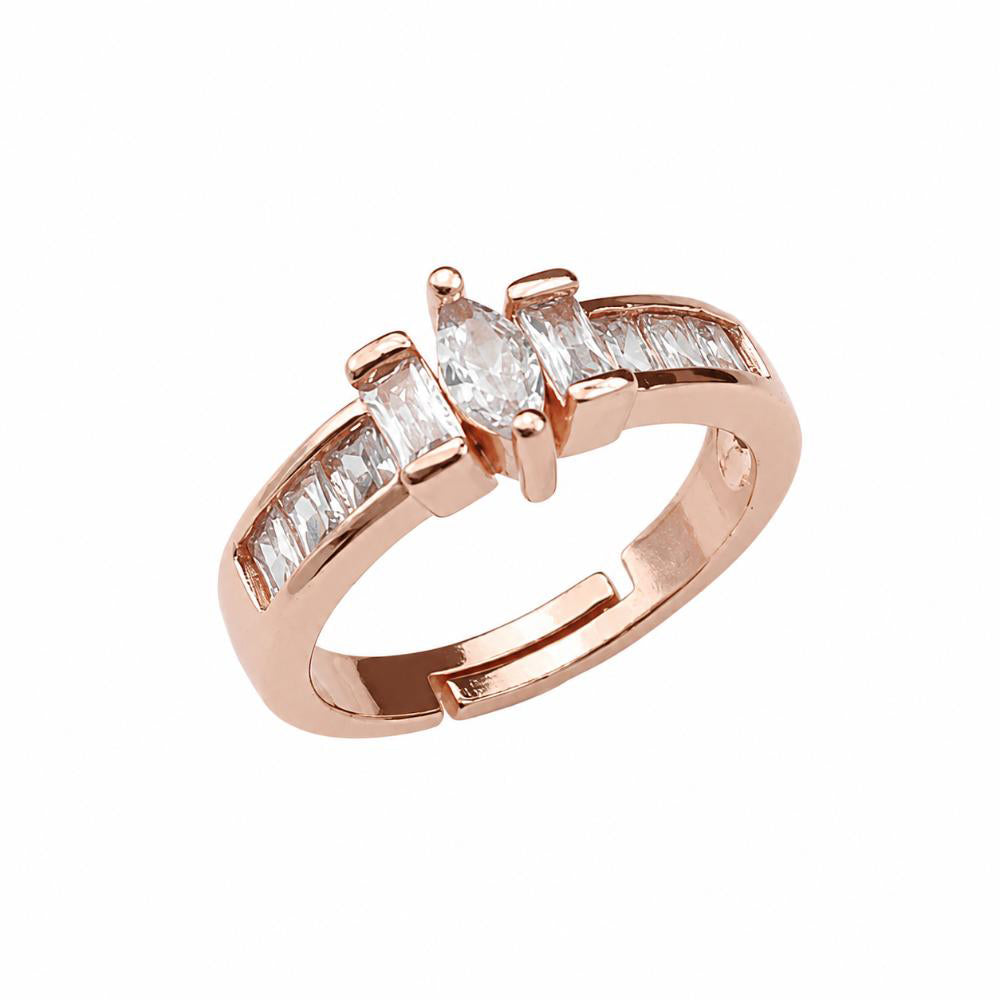 The99Jewel Rose Gold Plated American Diamond and Brass Adjustable Ring