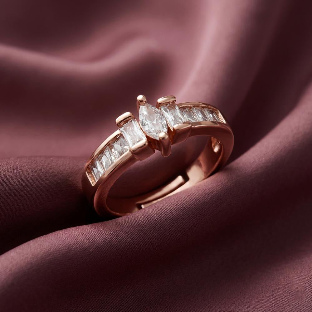 The99Jewel Rose Gold Plated American Diamond and Brass Adjustable Ring