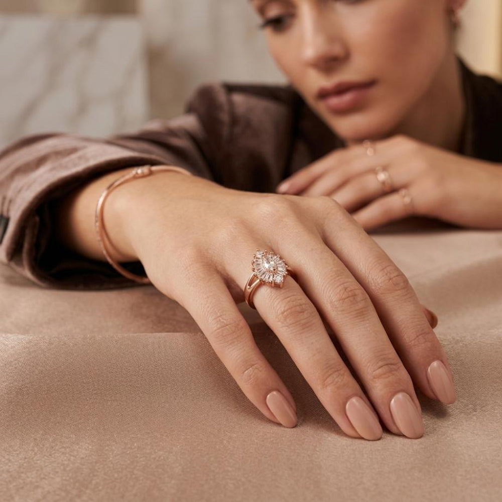 The99Jewel Rose Gold Plated American Diamond and Brass Adjustable Ring