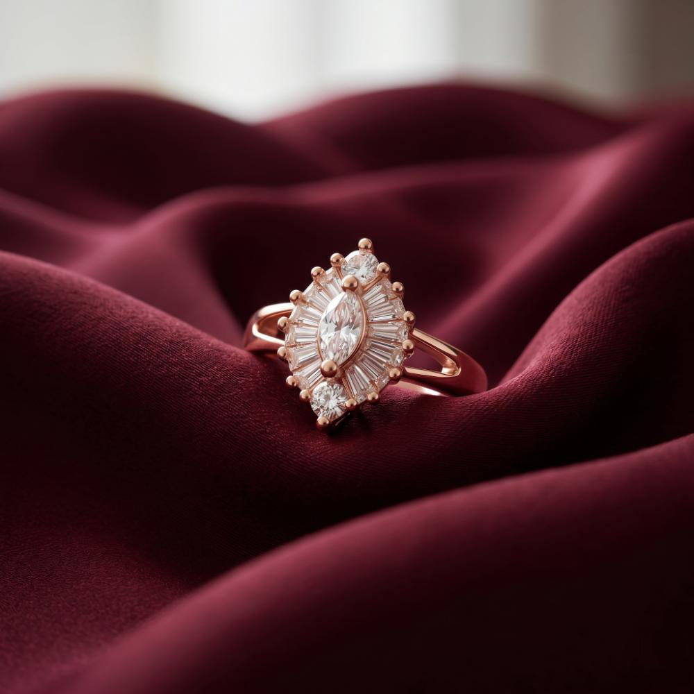 The99Jewel Rose Gold Plated American Diamond and Brass Adjustable Ring