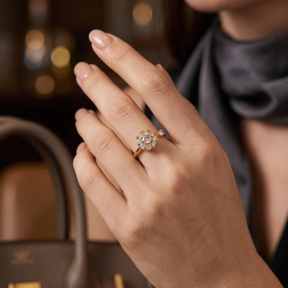 The99Jewel Gold Plated American Diamond and Brass Adjustable Ring