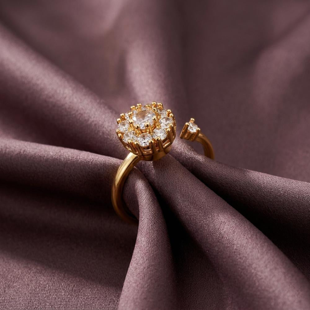 The99Jewel Gold Plated American Diamond and Brass Adjustable Ring
